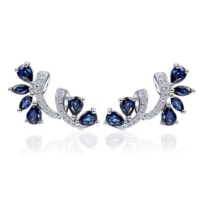Trendy Women Climbing Earrings 925 Sterling Silver Diamond Blue Sapphire Earring