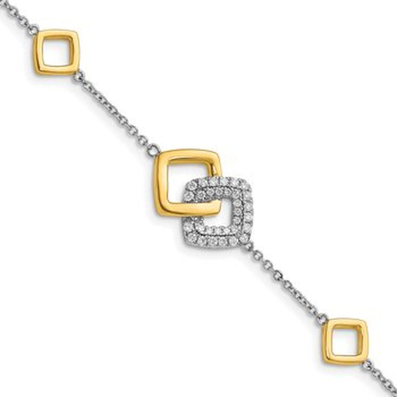 14K Two-Tone Gold Polished Dia. Double Square 7'' Bracelet