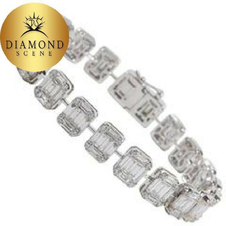 Emerald Cut Diamond White Gold Tennis Bracelet Illusion Set
