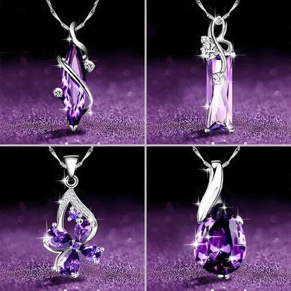 4 Styles High Quality New Arriving Women Charm Crystal Amethyst Diamond Pendant