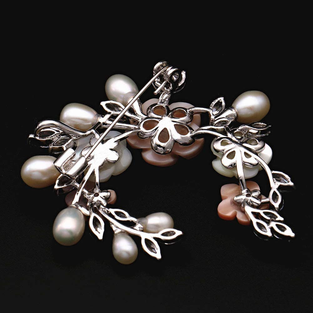 Fashion Accessorices Shell Pearl Flower Brooch Women Safety Pin White Pink