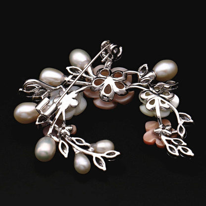 Fashion Accessorices Shell Pearl Flower Brooch Women Safety Pin White Pink