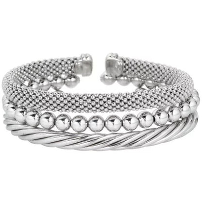 3 Piece Set of Textured Cuff Bracelets in Sterling Silver