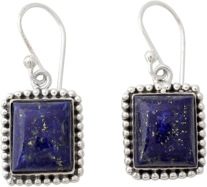 Lapis Lazuli .925 Sterling Silver Rectangular Dangle Earrings 'Good Will Spirit'