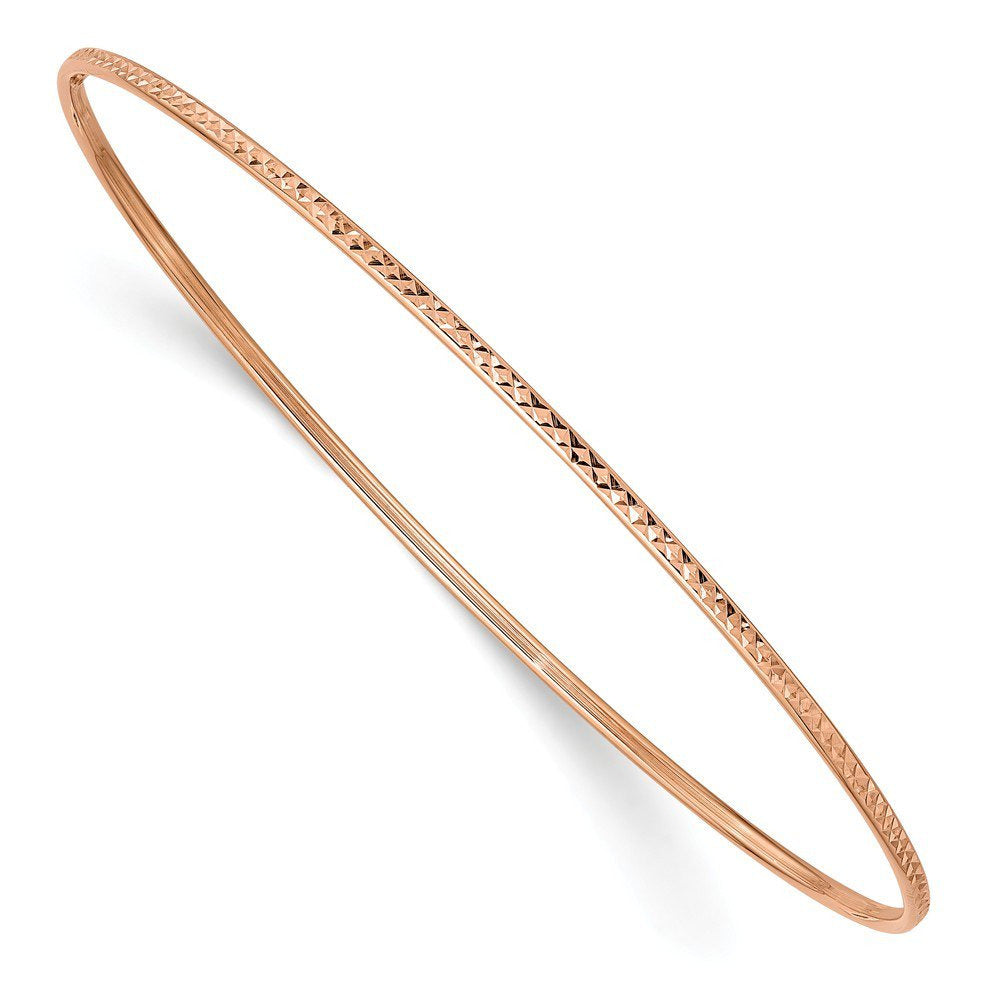 14K Rose Gold Diamond Cut Slip-On 1.5Mm Bangle Bracelet, 8"