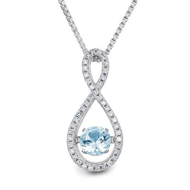 Dancing Aquamarine and 0.12 CT. T.W. Diamond Infinity Pendant in Sterling Silver