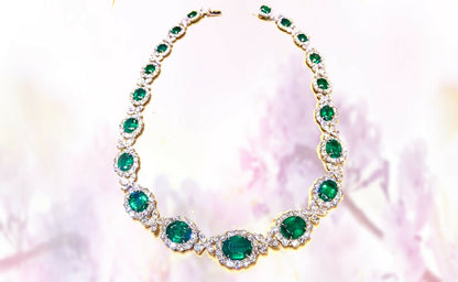 EMERALD GREEN OVAL SHAPE SET DIAMOND PEAR MARQUISE ROUND SHAPE DIAMOND NECKLACE