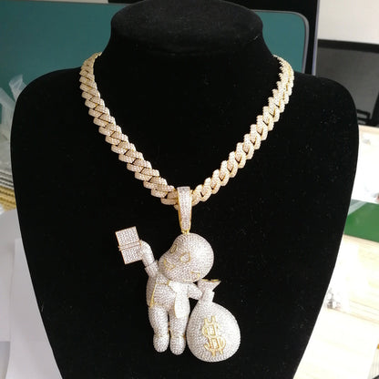 Two-Color White Zirconium Necklace Bald Hand-Held USD