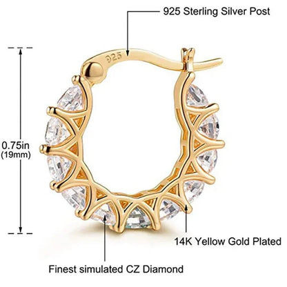 Gold Plated Earrings Silver Color Post Zircon Party Engagement Hoop Earrings for