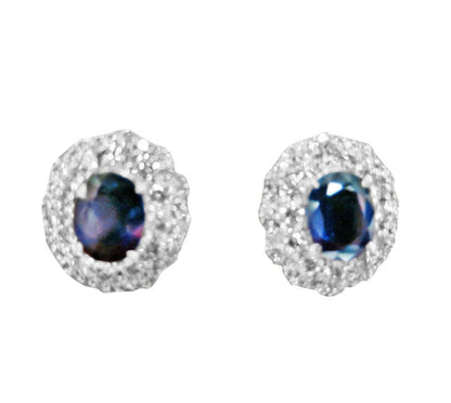 TWO SAPPHIRE OVAL SHAPE SET TWO ROW ROUND DIAMOND SET