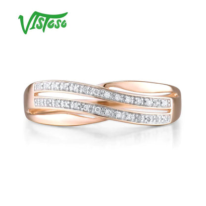 Genuine 14K 585 Rose Gold Chic Rings for Lady Sparkling Diamond Engagement