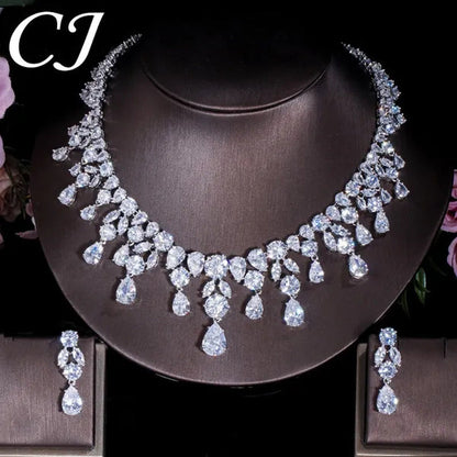 CANDICE Gorgeous Multi Cut CZ Diamond Water Drop Tassel Necklace Earrings Set Hi