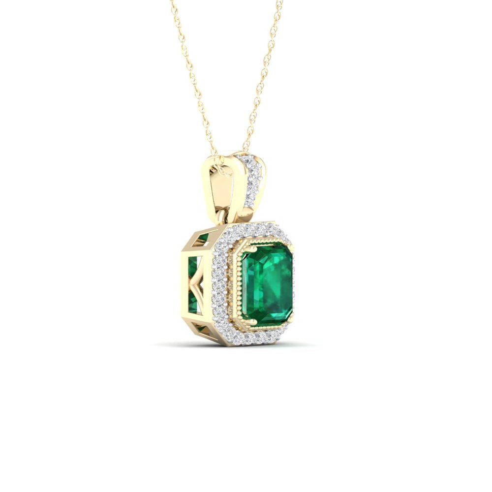 Imperial Gemstone 10K Yellow Gold Emerald Cut Emerald 1/10 CT TW Diamond Halo Ne