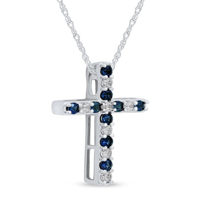 Imperial Gemstone 10K White Gold round Cut Blue Sapphire 1/5CT TW Diamond Cross