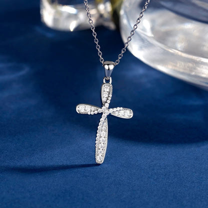 Cross Necklace for Women 925 Sterling Silver White Gold Cross Necklaces, Twisted