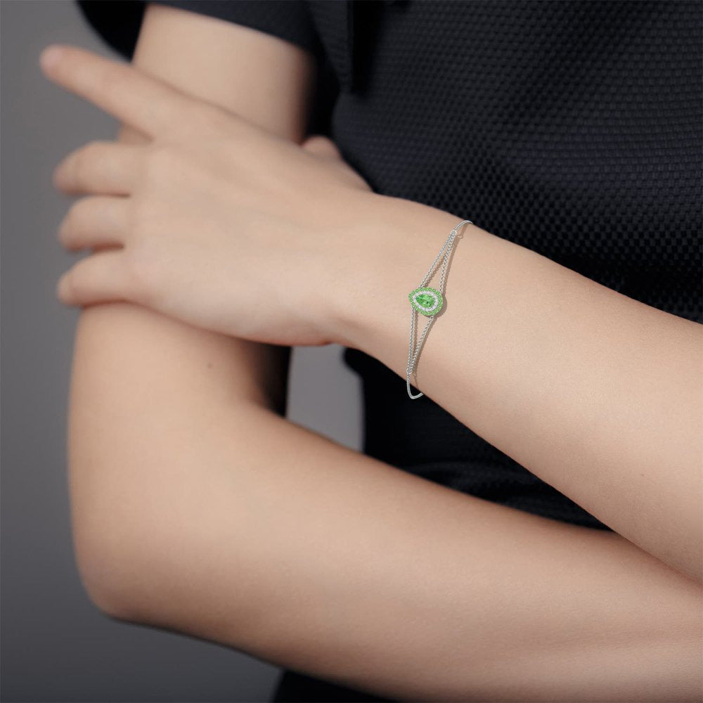 ANGARA Natural Tsavorite Double Halo Bracelet for Women, Girls in 14K White Gold