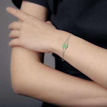 ANGARA Natural Tsavorite Double Halo Bracelet for Women, Girls in 14K White Gold