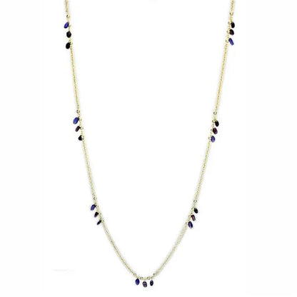 Women Gold Brass Necklace with Semi-Precious in Amethyst - 38 In.