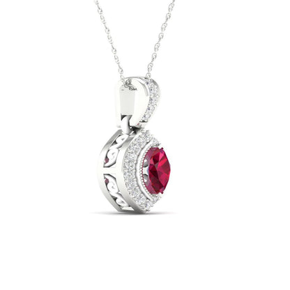 Imperial Gemstone 10K White Gold Marquise Cut Ruby 1/20 CT TW Diamond Halo Penda