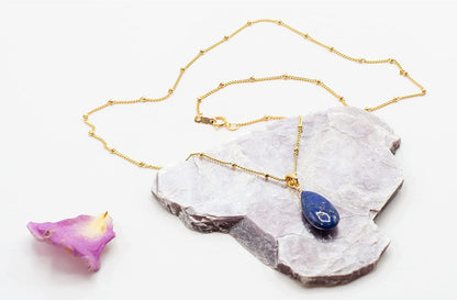 1160 Jewelry 14K Gold-Filled Satellite Chain Necklace with a Smooth Lapis Lazuli