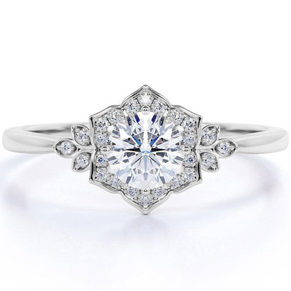 1.25 Carat round Cut Moissanite and Diamond Vintage Art-Deco Engagement Ring in