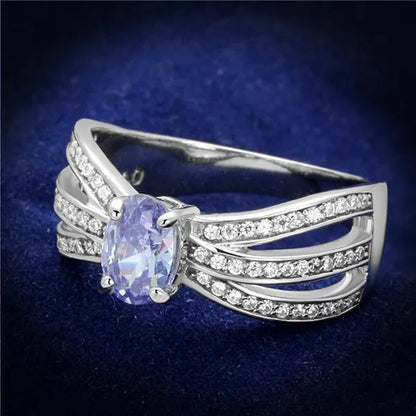 Women Rhodium 925 Sterling Silver Ring with AAA Grade CZ in Light Amethyst - Siz
