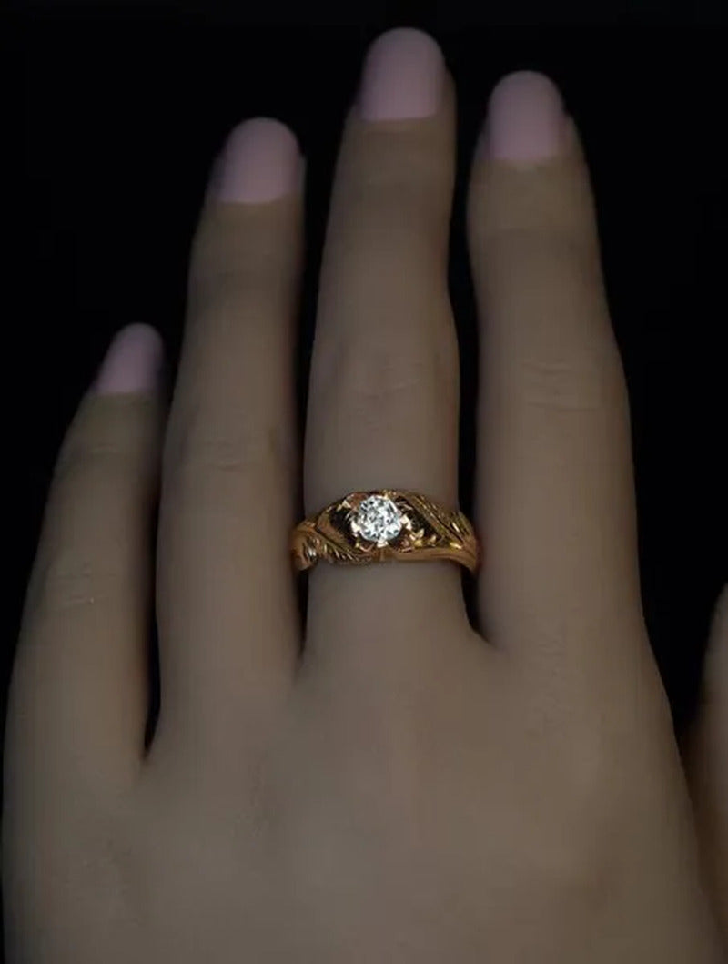 Vintage Maple Leaves Ring Women'S Fashion Natural Gemstone White Sapphire Gold L