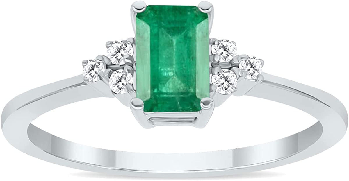 Gemstone and Diamond Ring in 10K White Gold (Available in Emerald, Sapphire, Blu