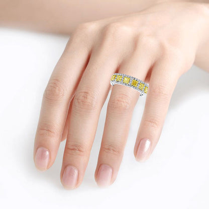 925 Silver Gold Plated Yellow Diamond High Carbon Diamond Ring