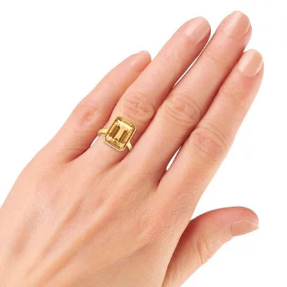 Citrine Emerald Shaped Ring in 14 Karat Yellow Gold