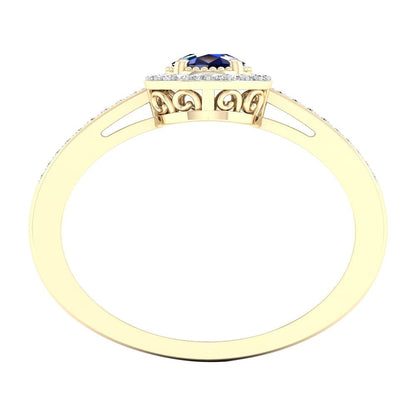 Imperial Gemstone 10K Yellow Gold Pear Blue Sapphire 1/8 CT TW Diamond Halo Wome