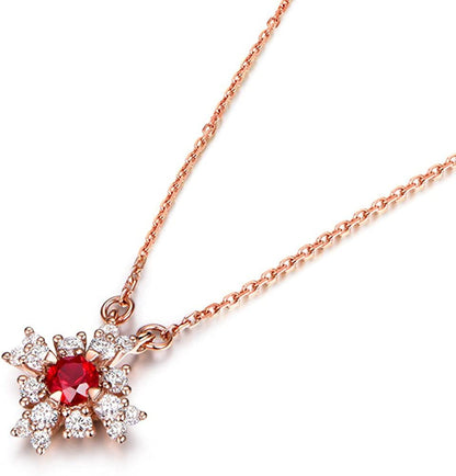 Natural Red Ruby Diamond Pendant Solid 14K Rose Gold Antique 925 Sterling Silver