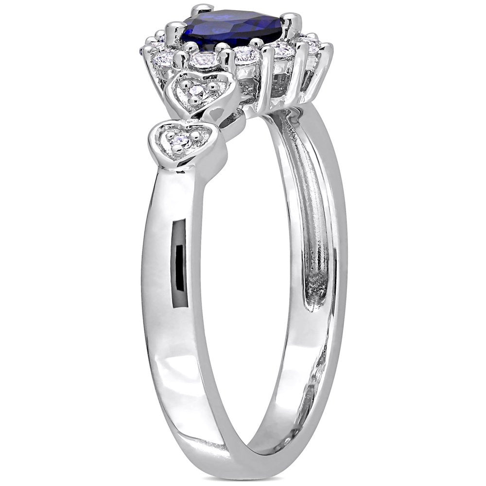 3/8 Carat T.G.W. Created Blue Sapphire, Created White Sapphire and Diamond Accen