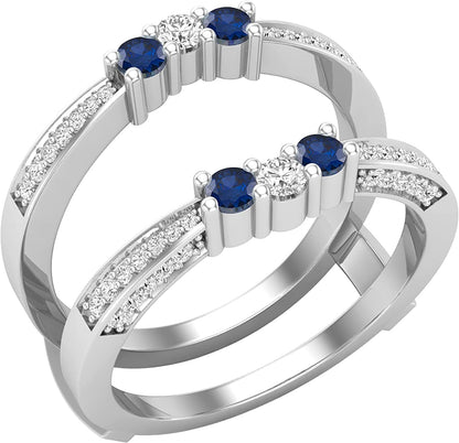 round Gemstone and White Diamond Enhancer Double Wrap Guard Anniversary Band Rin