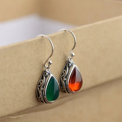 Fashion 925 Sterling Silver Earrings Emerald Ruby Gemstone Crystal Heart Hook Ea