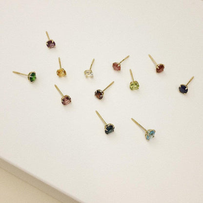 14K Real Solid Gold Stud Earrings Baby Genuine Birthstone Crystal Stud Earrings