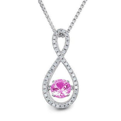Dancing Lab Created Pink Sapphire and 0.12 CT. T.W. Diamond Infinity Pendant in