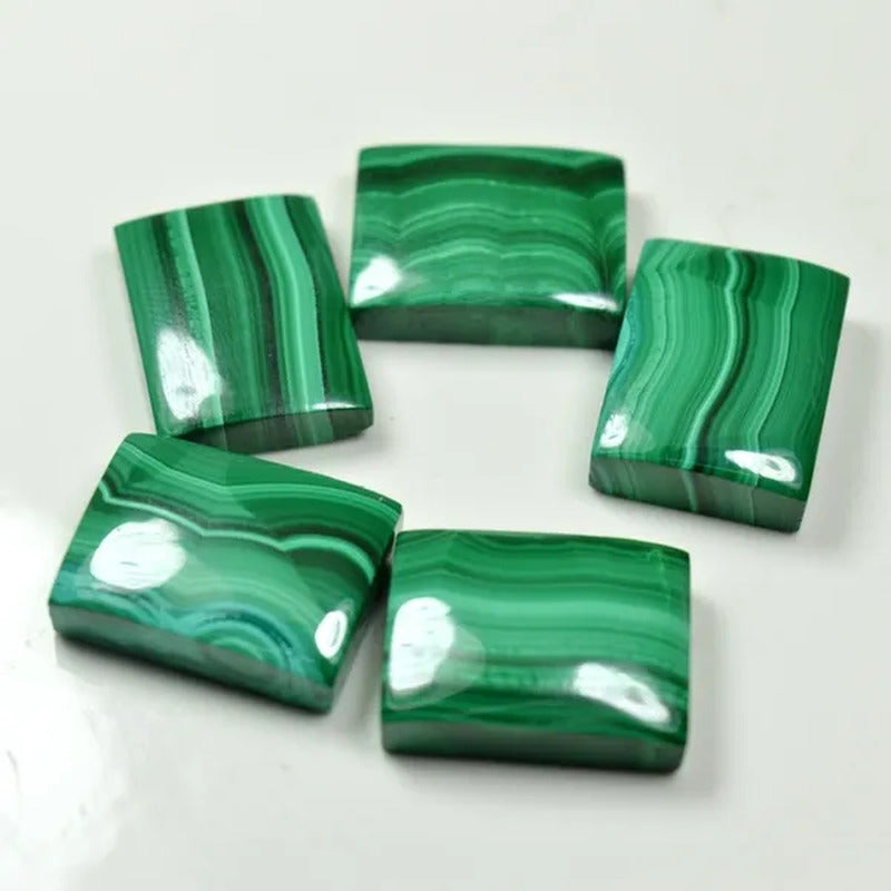 Real Malachite Gemstone Total 80-90 Carat 5 Pcs Rectangle Shape Lot Cabochon Fla