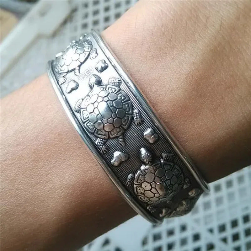 Fashion Tibet Silver Plated Carved Longevity Turtle Pattern Bracelet Party Gift