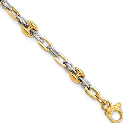 14K Two-Tone Textured Double Fancy Link Bracelet (7.5 X 6.2) Made in Italy Fb196