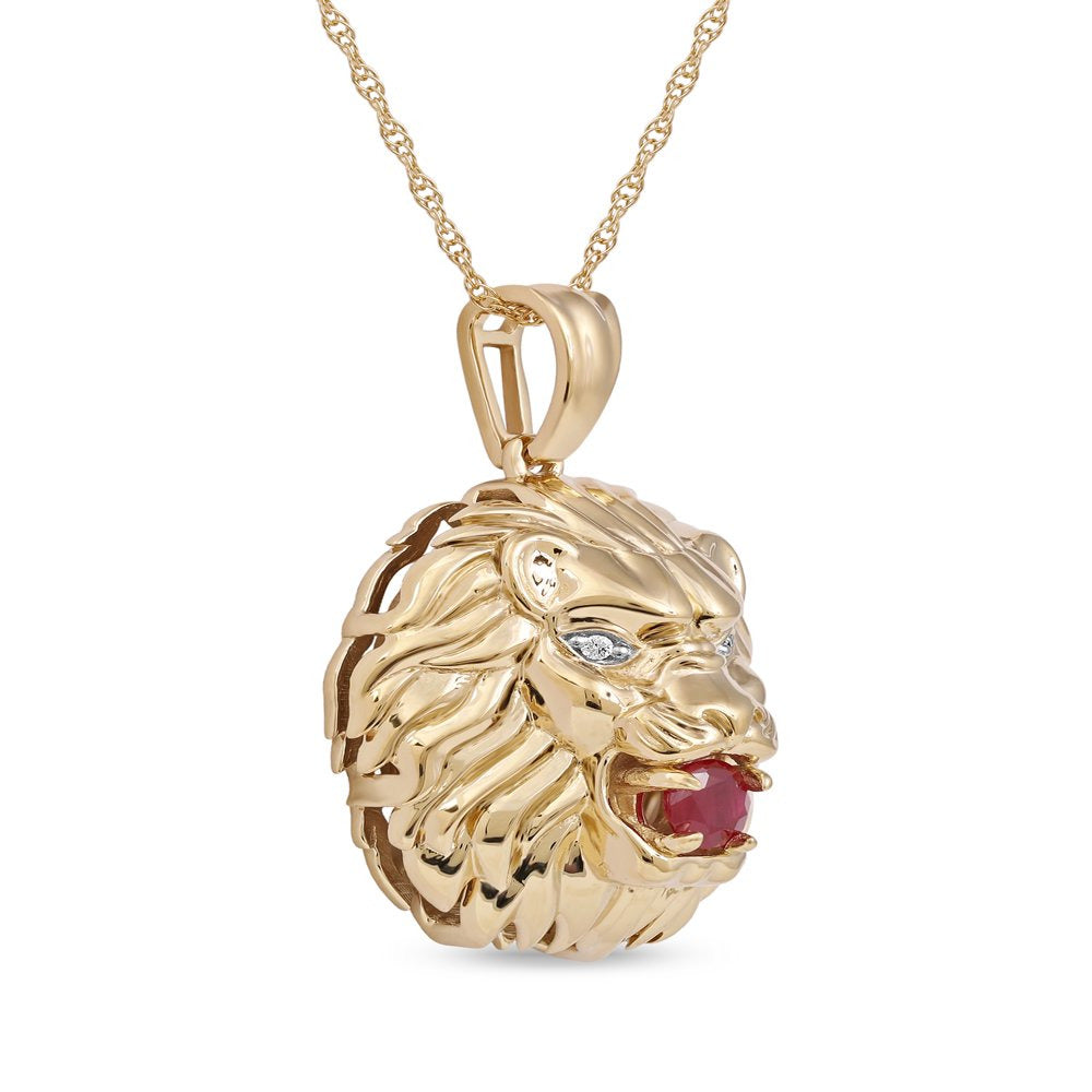 Imperial Gemstone 10K Yellow Gold round Cut Ruby Lion Head Men'S Fashion Necklac