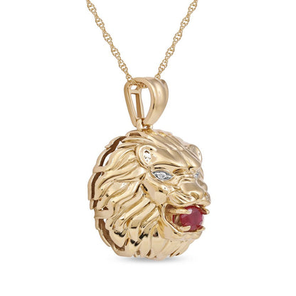 Imperial Gemstone 10K Yellow Gold round Cut Ruby Lion Head Men'S Fashion Necklac