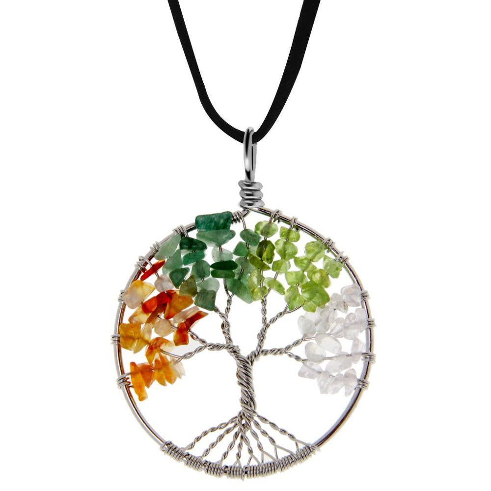 Tree of Fashion Gemstone Pendant Fit Necklace - Rainbow Color
