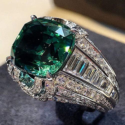 925 Sterling Silver Shiny Full Diamond Emerald Ring Cubic Zirconia Rings Gemston