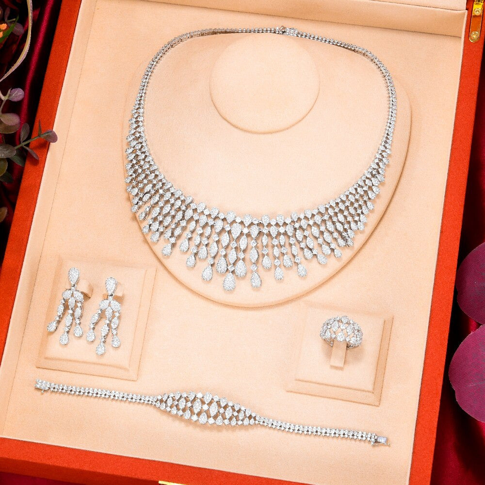 New Trendy 4PCS Full Micro CZ Luxury African Jewelry Set for Women Wedding