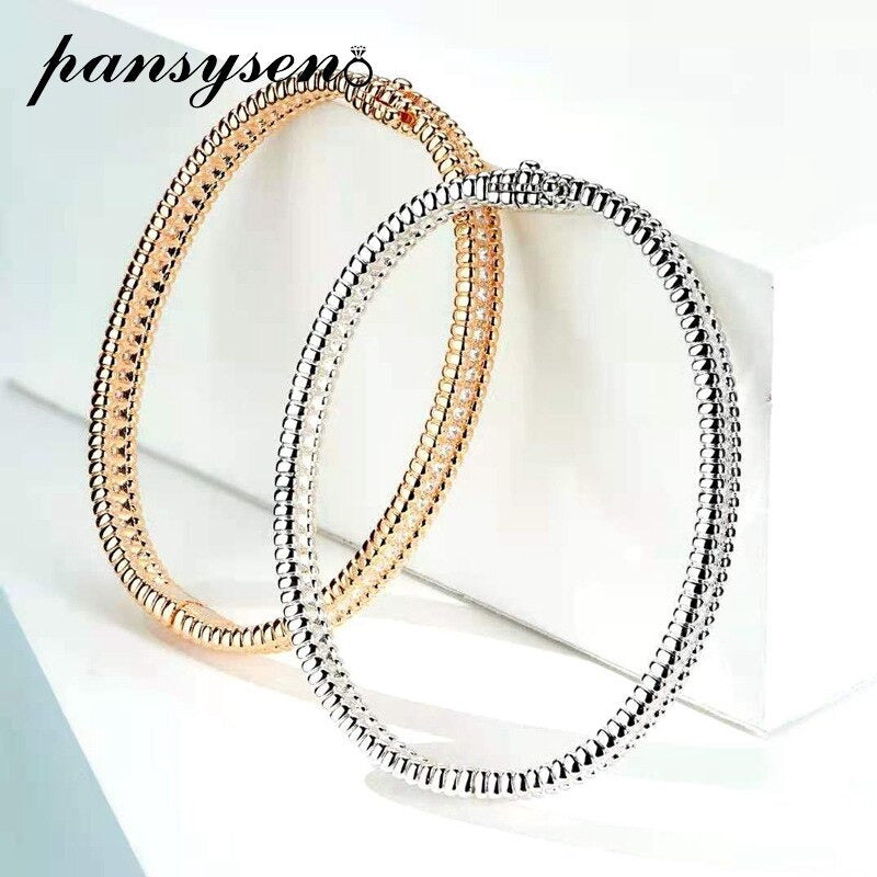 100% 925 Sterling Silver Simulated Moissanite Diamond Charm Bracelets Bangle