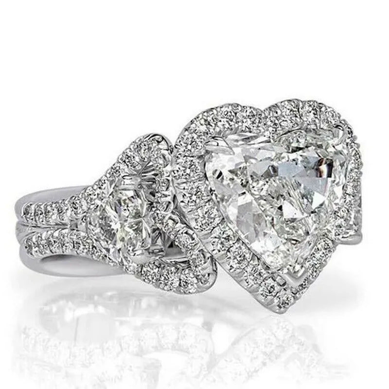 Gorgeous Exquisite 925 Sterling Silver Cute Heart Rings for Women Natural Diamon