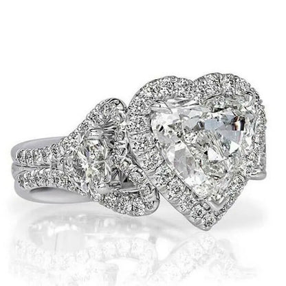 Gorgeous Exquisite 925 Sterling Silver Cute Heart Rings for Women Natural Diamon
