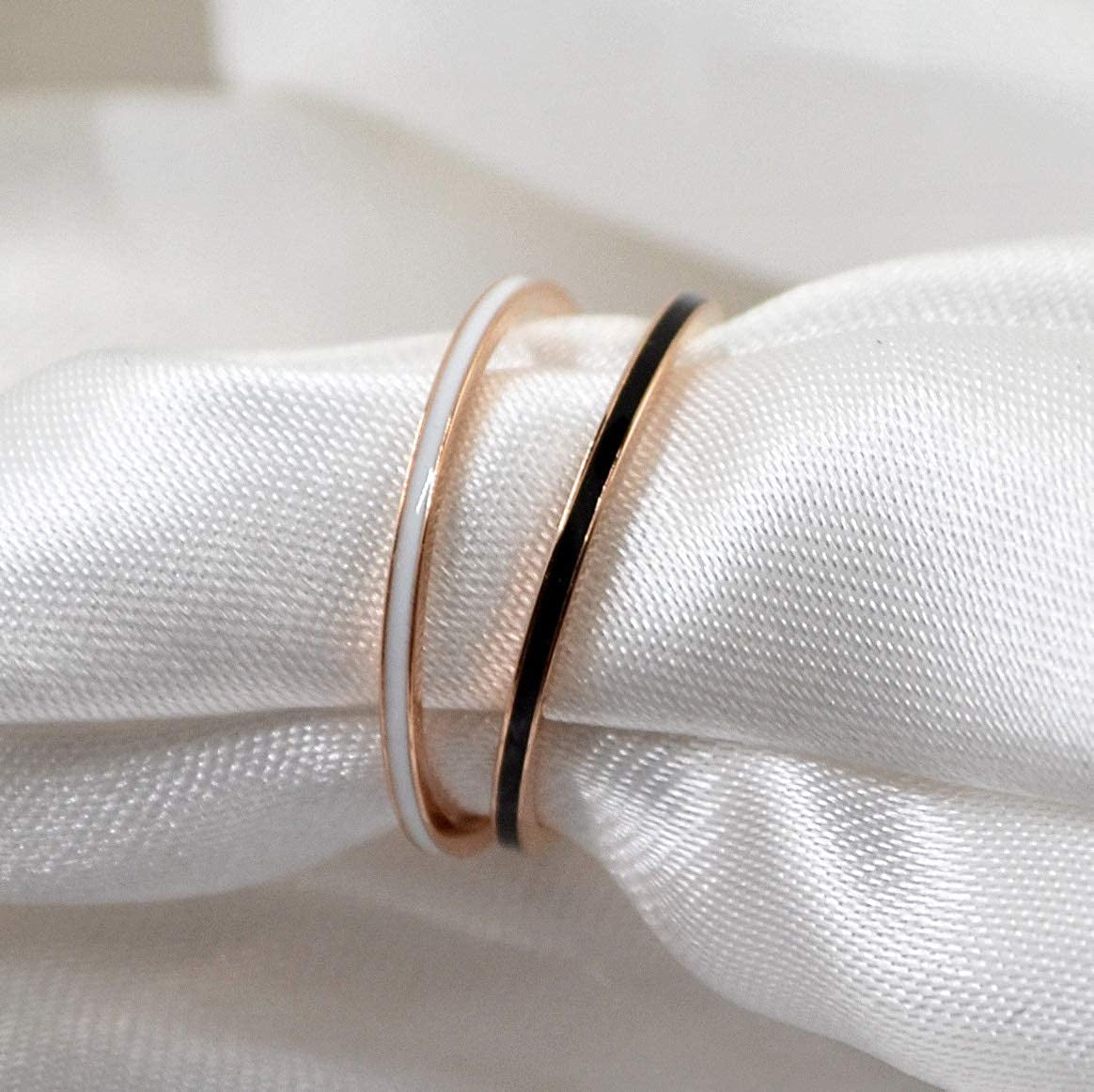 Women'S Stainless Steel 1MM Thin Midi Stacking Ring Enamel Plain Rose Gold Weddi