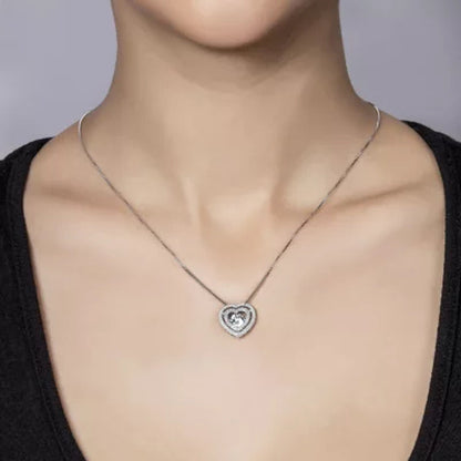 Sterling Silver Dancing White Topaz Heart Pendant with Diamonds
